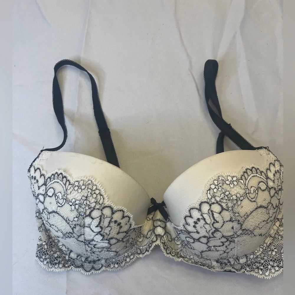 Victoria's Secret Lace Overlay Bra - Black and Cream
